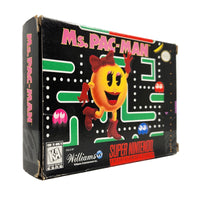 Ms. Pacman Super Nintendo Good CIB - Front left angled view of retail game box