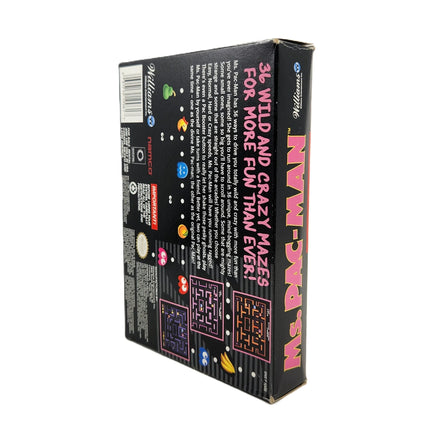 Ms. Pacman Super Nintendo Good CIB - Top spine and back angled view of retail game box