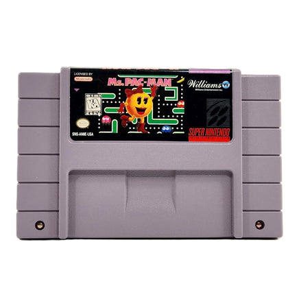 Ms. Pacman Super Nintendo Good CIB - Front label view of official game cart