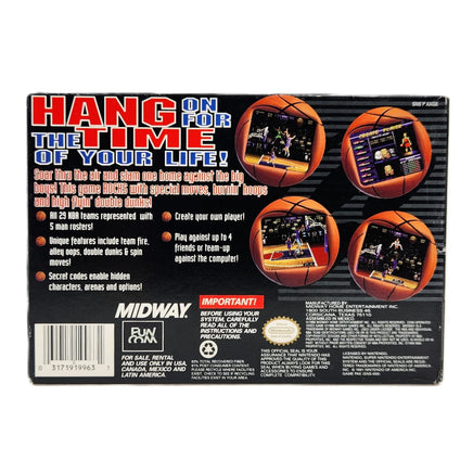 NBA Hang Time Super Nintendo Very Good CIB - Rear view of authentic retail game box