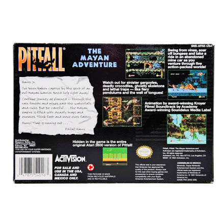 Pitfall The Mayan Adventure Super Nintendo Very Good CIB - Game Box Back Artwork