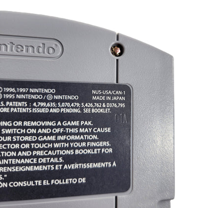 Star Wars Rogue Squadron Players Choice Nintendo 64 Very Good - Close up view of number stamp imprinted on back label of game cartridge
