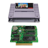 Super Mario Kart Super Nintendo Good Loose - View of official game cartridge shell and authentic game circuit board with Nintendo branding and save battery