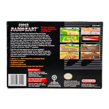 Super Mario Kart Players Choice Super Nintendo Very Good CIB - Original Box Back View
