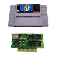 Super Mario World Super Nintendo Good Loose - Cartridge shown next to genuine game circuit board with working save battery installed