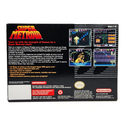 Super Metroid Super Nintendo SNES Very Good CIB - Authentic Retail Game Box Back of box view