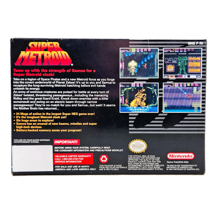 Super Metroid Super Nintendo Very Good CIB - Authentic Retail Game Box Rear View