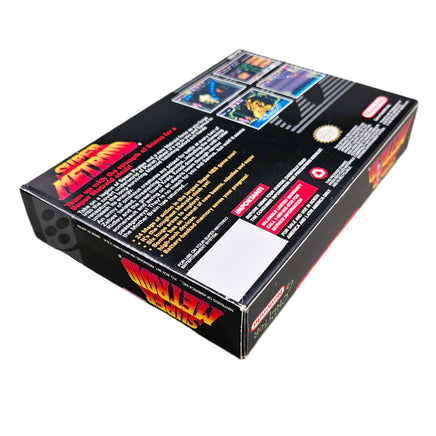 Super Metroid Super Nintendo Very Good CIB - Authentic Retail Game Box Bottom Left Corner Shown with White Sticker overing UPC area