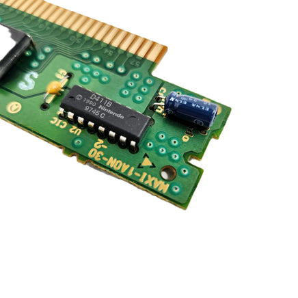 Battle Clash Super Nintendo Brand New - Close up view of authentic circuit board showing Nintendo branding
