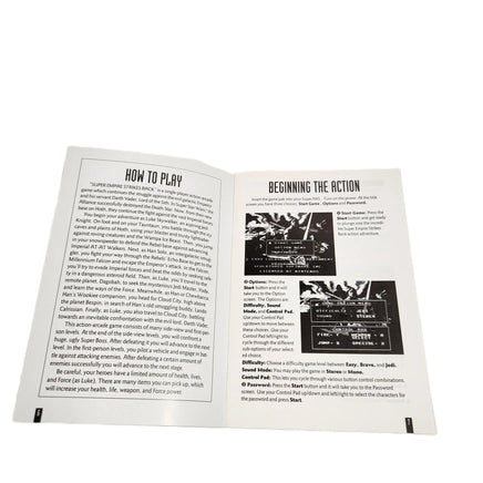 Battle Clash Super Nintendo Brand New - Open page view of official instruction manual showing text and screenshots