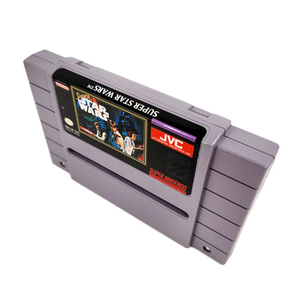 Super Star Wars Super Nintendo Very Good CIB - Angled view of official game cart showing label