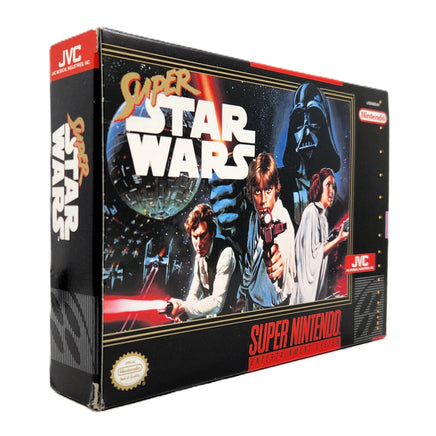 Super Star Wars Super Nintendo Very Good CIB - Left side and front view of official retail game box