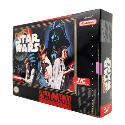 Super Star Wars Super Nintendo Very Good CIB - Right side and front view of genuine retail game box