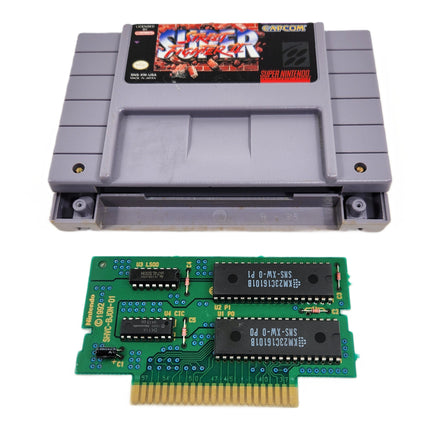 Super Street Fighter II Super Nintendo Good Loose - Genuine cartridge shell shown with authentic game circuit board with Nintendo branding