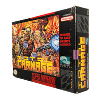Total Carnage Super Nintendo Very Good CIB - Front angled view of genuine retail video game box