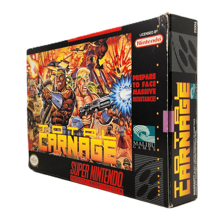 Total Carnage Super Nintendo Very Good CIB - Front angled view of genuine retail video game box