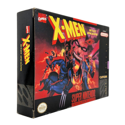 X-Men Mutant Apocalypse Super Nintendo Very Good CIB - Alternate side front view of genuine retail release game box