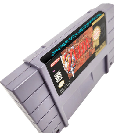 The Legend Of Zelda A Link To The Past Players Choice Super Nintendo Very Good CIB - Front left angle view of authentic game cartridge