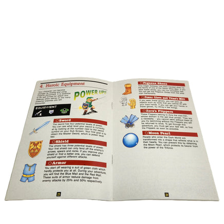 The Legend Of Zelda A Link To The Past Players Choice Super Nintendo Very Good CIB - View of instruction manual opened to show binding staples and manual interior text and graphics