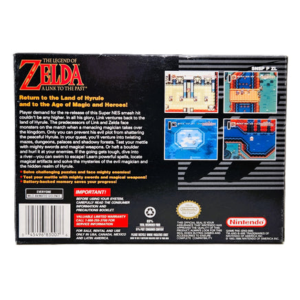 The Legend Of Zelda A Link To The Past Players Choice Super Nintendo Very Good CIB - Back Of Game Box