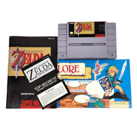 The Legend Of Zelda A Link To The Past Super Nintendo Very Good Loose -  View of Official Super NES Game Cartridge, Instruction Manual, Poster Map, and Top Secrets Pamphlet