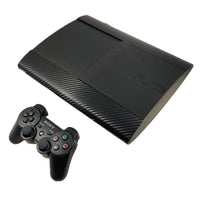 PlayStation 3 Super Slim 250GB Console System Bundle Black Carbon Fiber Skin Very Good Loose - View 2 View of Console with Control Pad