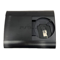 PlayStation 3 Super Slim 250GB Console System Bundle Black Carbon Fiber Skin Very Good Loose - View 3 Showing Disc Tray Open with Laser Drive Visible