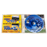 Sega Dreamcast NFL 2K game case open showing disc and manual