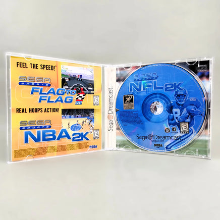 NFL 2K - Dreamcast - Open case view with front insert and tray artwork visible, good condition