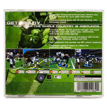 Nfl 2K1 Dreamcast Good - Authentic Back Cover Art