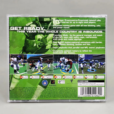 NFL 2K1 - Dreamcast - Jewel case rear insert close-up, good condition