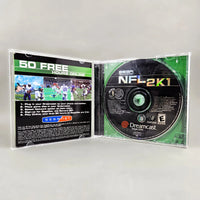 NFL 2K1 - Dreamcast - Open case view with front insert and tray artwork visible, good condition