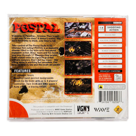 Postal Sega Dreamcast Brand New CIB - Back Panel Showing Screenshots & Details