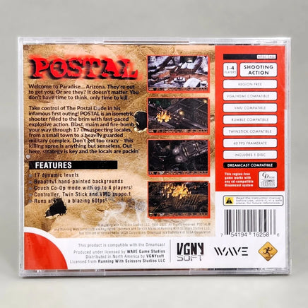Postal - Sega Dreamcast - Official release back artwork, brand new condition