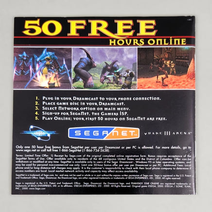 Quake III Arena - Dreamcast - Instruction manual back view, like new condition