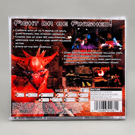 Quake III Arena - Dreamcast - Barcode area and back artwork close-up, very good condition