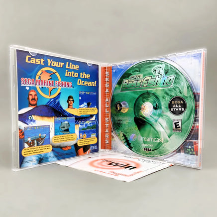 Sega Bass Fishing [Sega All Stars] Dreamcast - Interior view showing disc & instruction manual, very good condition