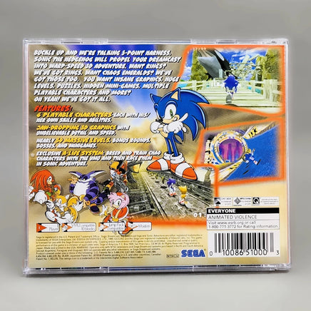 Sonic Adventure [Sega All Stars] Sega Dreamcast - Barcode area and back artwork close-up, like new condition