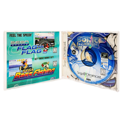 Sonic Adventure Sega Dreamcast Like New CIB - Open Case View With Front Insert And Tray Artwork Visible