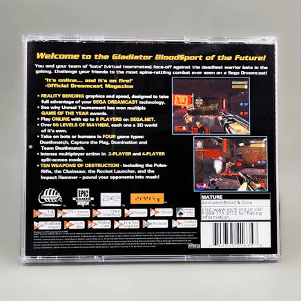 Unreal Tournament - Dreamcast - Back artwork and spine edge visible, very good condition
