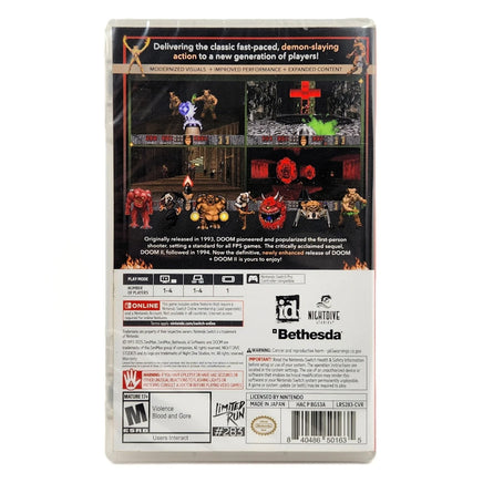 Doom & Doom II Limited Run 283 Nintendo Switch Brand New CIB - Original Case Back View
