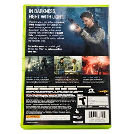 Alan Wake Xbox 360 Good CIB - Back Panel Artwork Of Retail Game Case