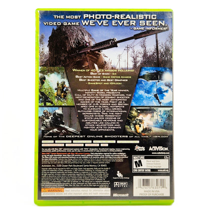 Call Of Duty 4 Modern Warfare Xbox 360 Good CIB - Rear Cover Of Authentic Game Box