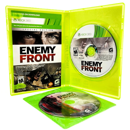 Enemy Front Special Edition Xbox 360 Good CIB - Inside Open Case Showing Manual, Game Disc, and Soundtrack CD