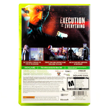 Hitman Absolution Xbox 360 Good CIB - Back Label Artwork With Publisher Logos
