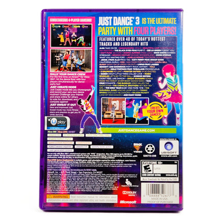 Just Dance 3 Xbox 360 Very Good CIB - Game Case Rear Image With Marketing Text