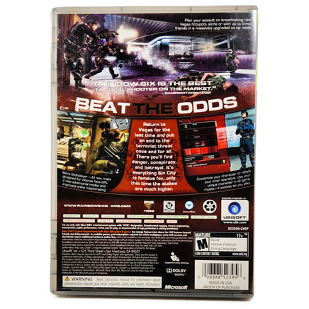 Rainbow Six Vegas 2 Platinum Hits Xbox 360 Very Good - Authentic Back Cover Art