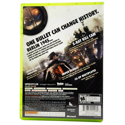 Sniper Elite V2 Xbox 360 Good - Back Cover Of Game Case