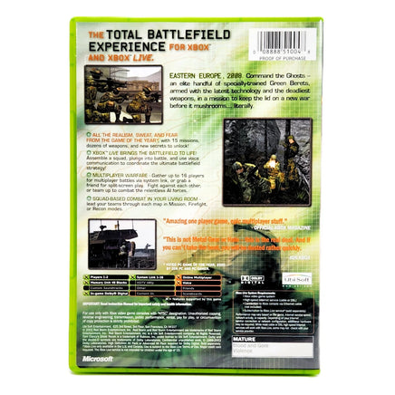 Ghost Recon Xbox Good CIB - Rear Cover Of Authentic Game Box