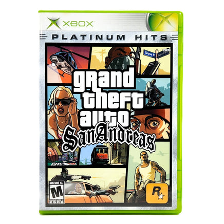 Grand Theft Auto San Andreas Platinum Hits Xbox Good CIB - Collector Front Cover Artwork Of Retail Case